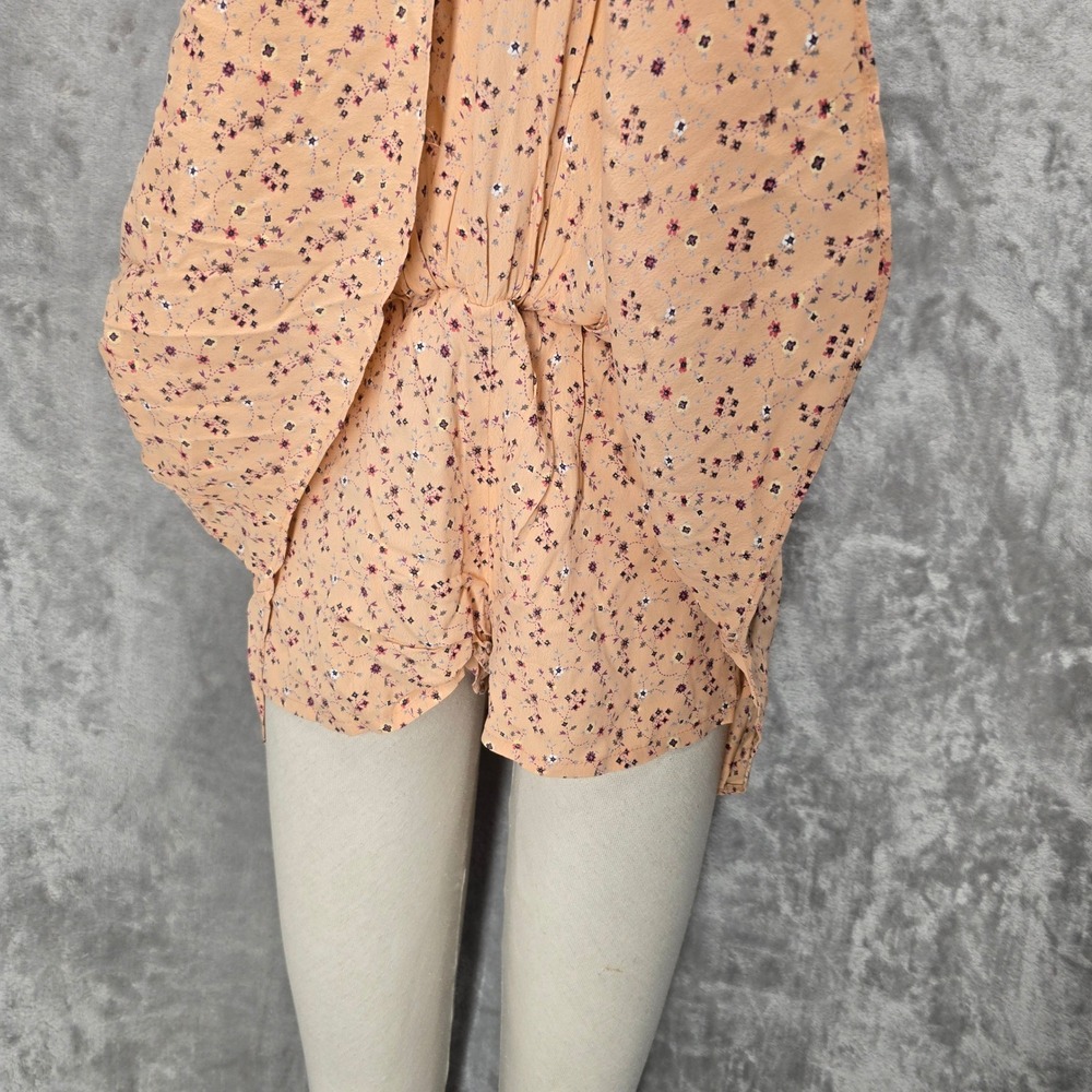 Blue Life Romper Womens S Peach Floral Smocked Strapless Boho Cottage Dainty - Picture 2 of 14
